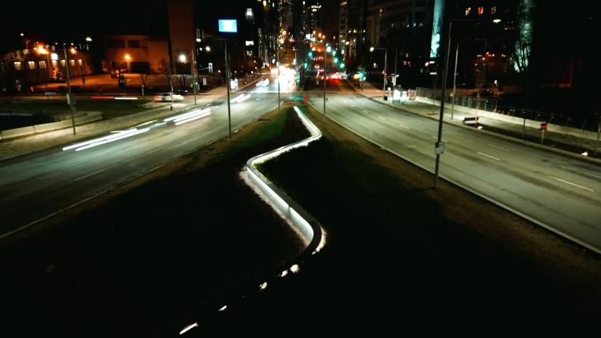 timelapse of Street traffic at night in downtown of Montreal