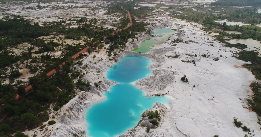 aerial view of blue and green lake