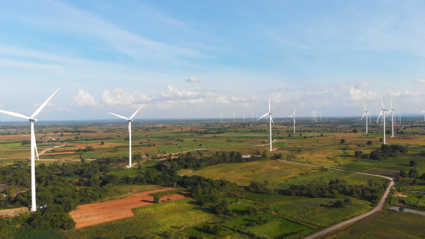 4K Drone shot aerial view scenic of wind turbine for electric generation eco and clean power  | Shutterstock HD Video #1029960935