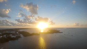 Aerial footage of a sunset over Islamorada. Florida Keys, FL.