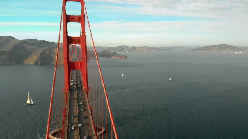 Aerial of the Golden Gate bridge in San Francisco, CA.