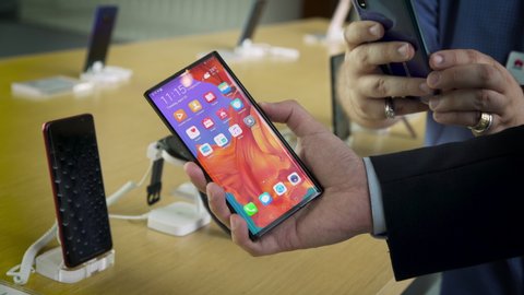Shenzhen, China - April 28 2019: the Huawei Mate X foldable phone