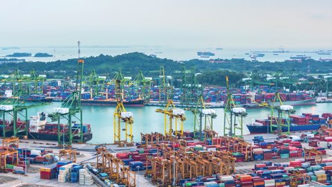4K.Time lapse view of Deep water por twith Container Port container global Cargo ship and export commercial shipping freight travel business cargo at Singapore