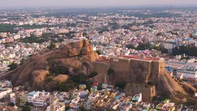 Rock fort in Trichy, India, 4k aerial footage