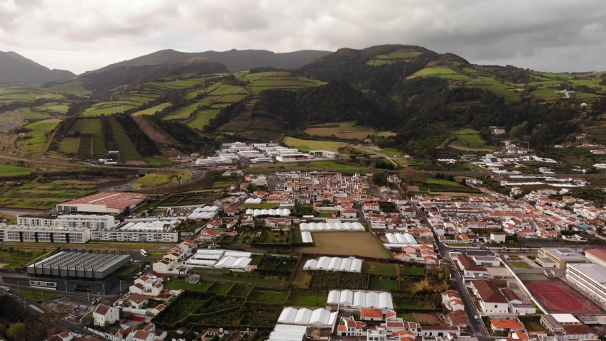 Displaying the small town in the valley from above