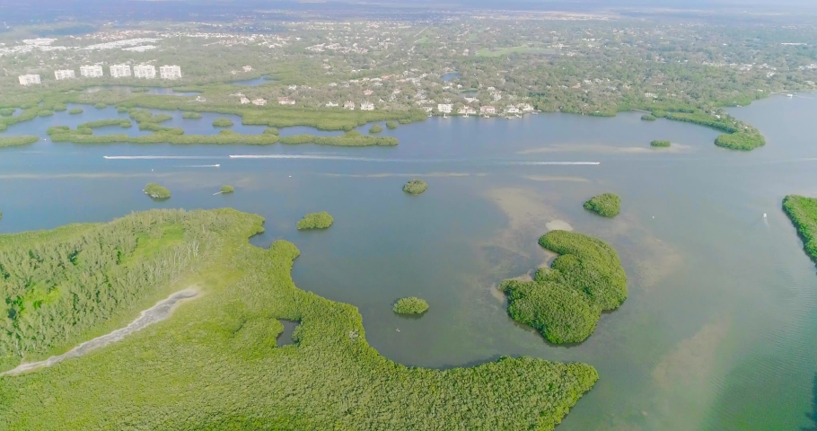 Drone aerial footage of Jim Neville Marine Preserve, Siesta Key Florida
