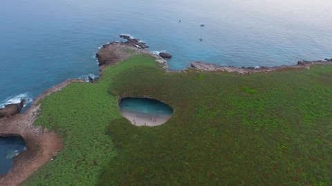 Aerial shot of the hidden beach in the Marietas Islands, Nayarit, Mexico