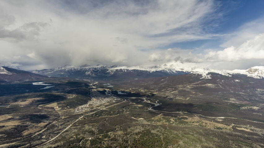 Aerial Time Lapse of Jasper, Canada from Whistler Summit