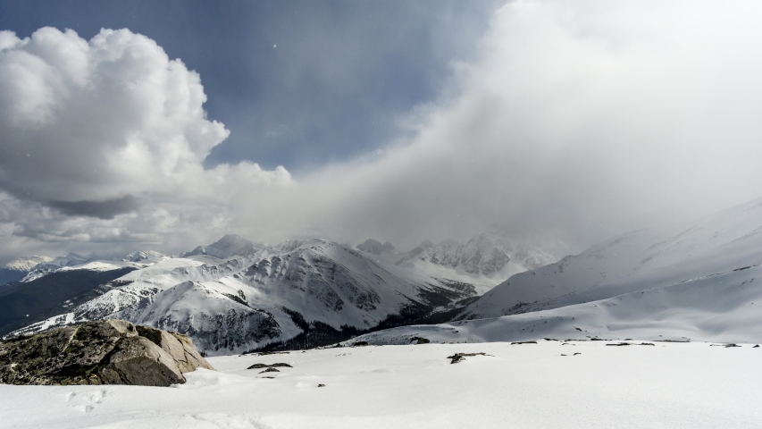 Time Lapse of Clouds Rolling Over Mountains in Jasper National Park, Canada