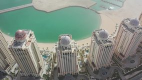 Aerial drone video of The Pearl Qatar skylines, Doha, Qatar, 4K