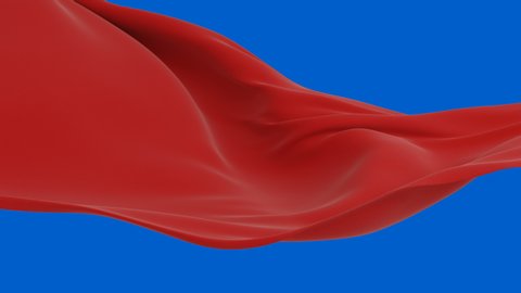 Beautiful Red Silky Cloth Waving in the Wind Seamless Alpha Mask. Looped 3d Animation of Abstract Fabric Slow Moving in the Air. Green Screen. 4k Ultra HD 3840x2160.