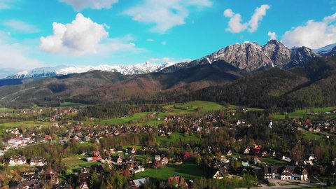 top view, aerial survey of the resort town of Zakopane in Poland