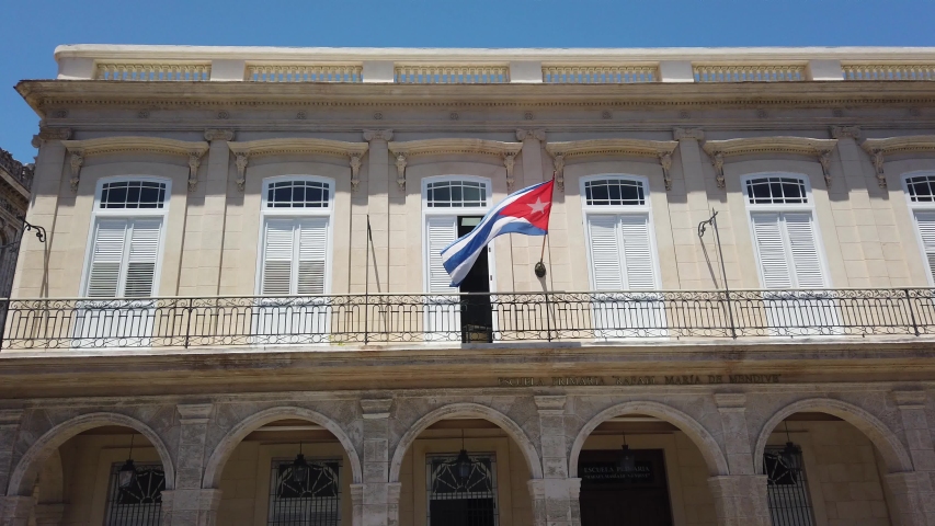 Havana is an iconic popular tourist destination. Old streets of Havana. Classic American Vintage Retro Cuban Cars driving on the street of Havana city, Cuba.