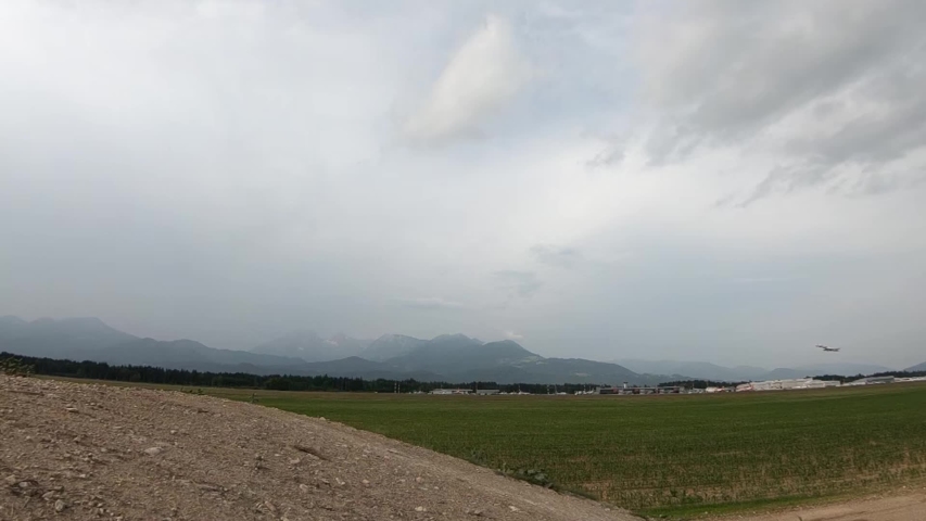 Airplane taking off from brnik Airport in Slovenia.
