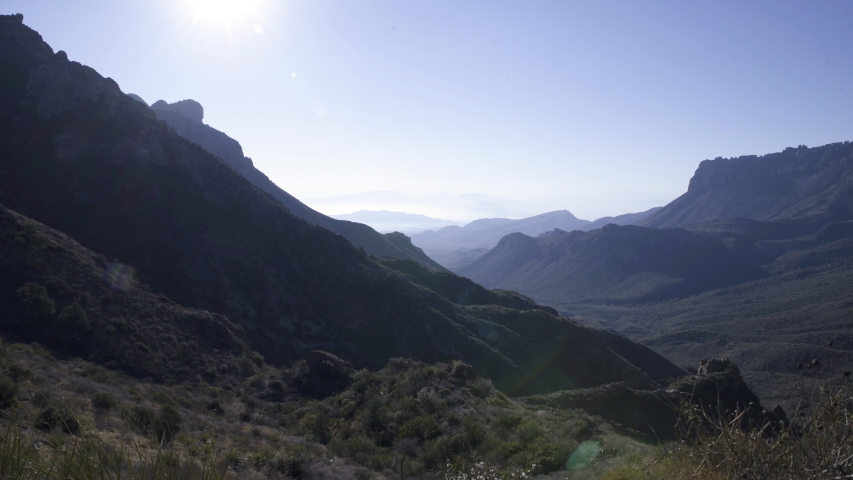 Establishing shot over the Chisos valley around the blue hour