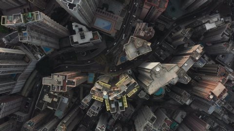 Aerial drone scene of Hong Kong in central distinct sunset day time 4k video
