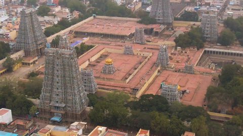 Madurai, India, "Menaksi" ancient temple, 4k drone aerial footage