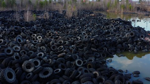 Aerial view of tire landfill. Environmental disaster.