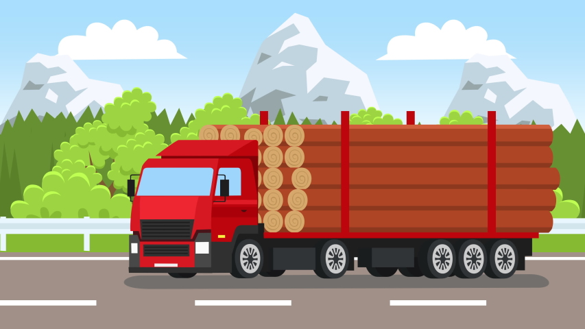 Flat Cartoon Truck with Trailer Stock Footage Video (100% Royalty-free