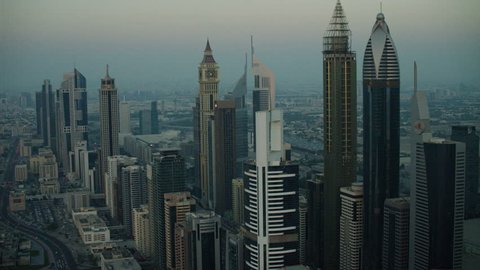 Aerial Dubai Festival City Skyscrapers UAE Stock Video