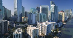 Aerial footage of Brickell Miami, Florida.
