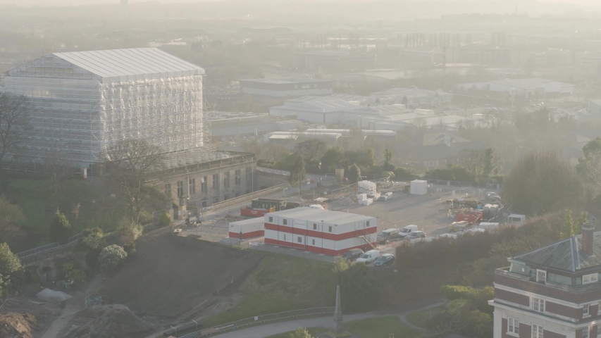 Aerial view of a modern building on top of a hill in Nottingham Nottinghamshire United Kingdom