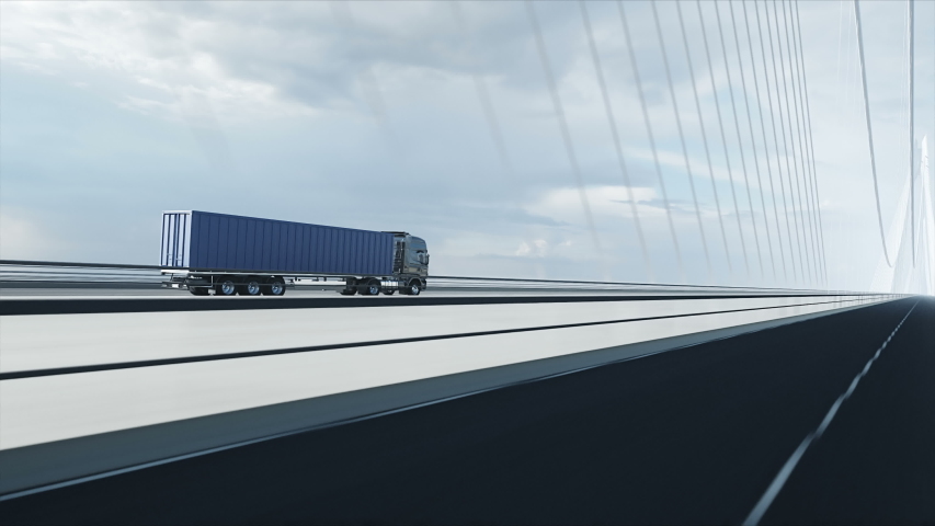 3d model of truck on the bridge. 4k animation. | Shutterstock HD Video #1030085471