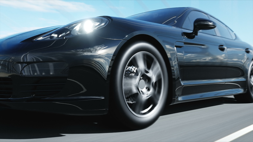 3d model of black sport car on the bridge. Very fast driving. realistic 4K animation. | Shutterstock HD Video #1030085753