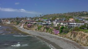 Aerial Drone footage of the oceanfront community of Bird Rock in La Jolla, San Diego, California. 