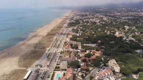 Aerial view in Castelldefels, coastal village of Barcelona, Spain. 4k Drone Video
