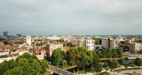 Aerial drone shot of Lille cityscape from the citadelle park, France, Europe