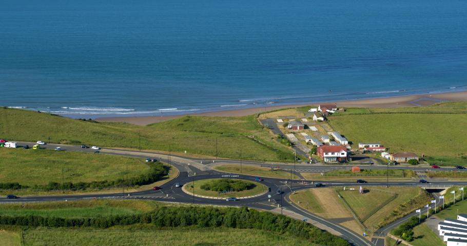 Road Roundabout & North Sea; Cayton Bay North Yorkshire England
