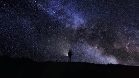 Timelapse night sky 4K - Man looking Milky Way