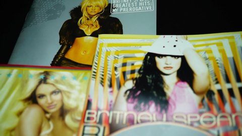 Rome, Italy - May 13, 2019: Detail of CD and artwork of singer, songwriter, dancer BRITNEY SPEARS. she has become one of the most important figures for women's pop music and culture
