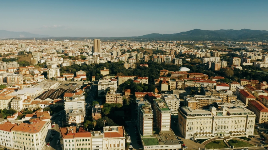 Aerial view of Livorno seafront, Italy