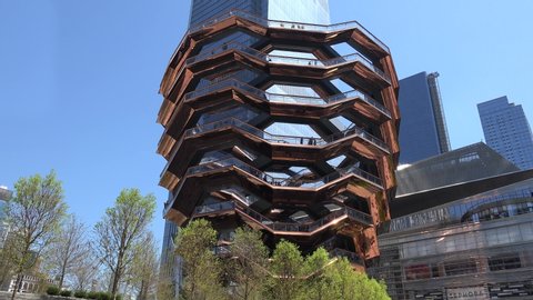 NYC, NEW YORK / USA - APRIL 23, 2019:
Vessel -the landmark of the Hudson Yards Redevelopment Project. 