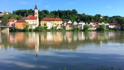 PASSAU - May 24th, 2019: Flood in Passau, Bavaria, Germany. 