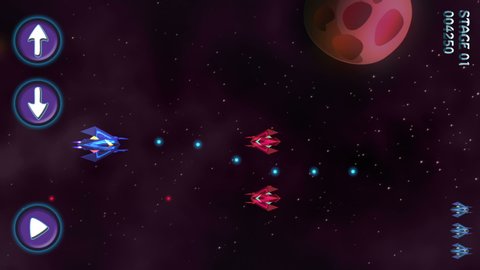 Space War Arcade Machine Video Game Animation Concept. Spaceship in Galaxy. Horizontal Orientation. Specially Painted And Animated. Interface for Smartphone.
