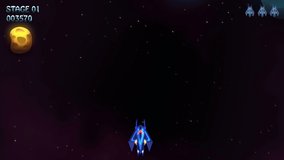 Space War Arcade Machine Video Game Animation Concept. Interface for PC. Spaceship in Galaxy. Specially Painted And Animated.