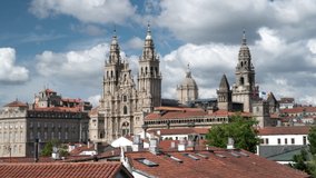 Timelapse video of Santiago de Compostela city scape with the new restored cathedral facade