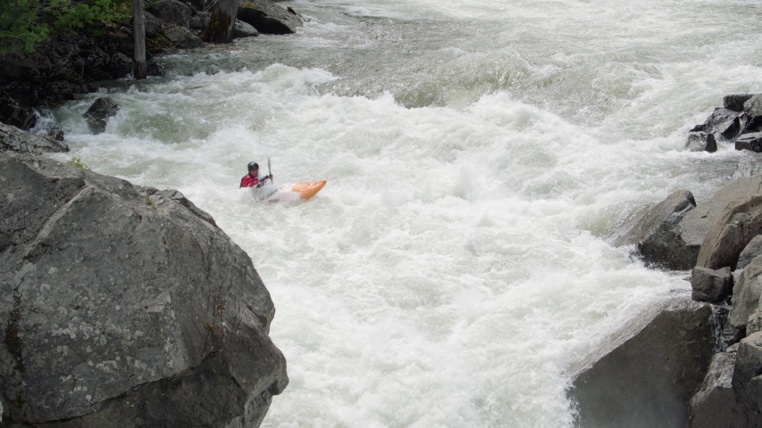 Whitewater Kayaking Pro Paddling Raging Waterfall Drop Slow Motion