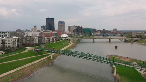 Moving into the Riverfront City Center Downtown of Dayton Ohio USA