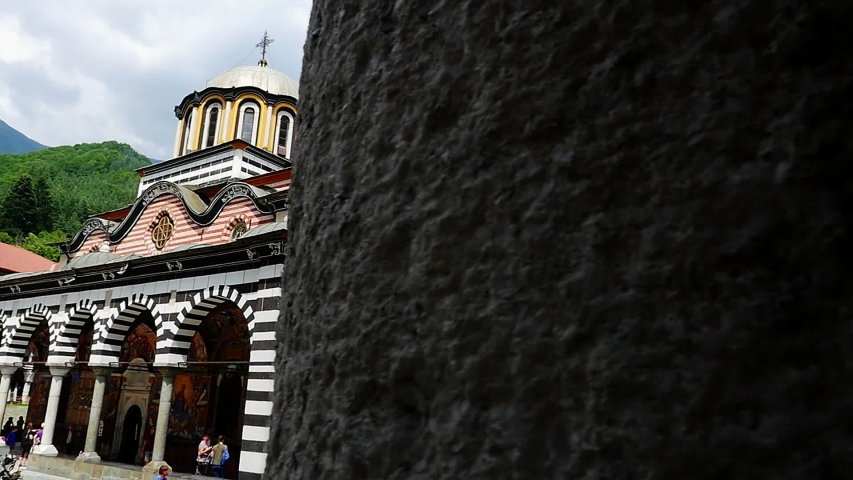 The exterior of Rila Monastery - the largest and most famous Eastern Orthodox monastery in Bulgaria