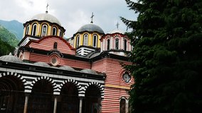 The exterior of Rila Monastery - the largest and most famous Eastern Orthodox monastery in Bulgaria