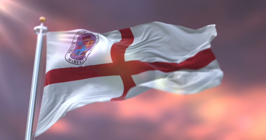 Flag of Prince George county in Maryland at sunset, United States - loop