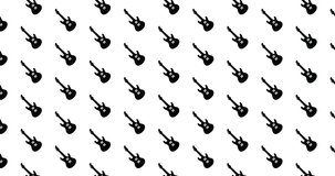 Electric guitar icons background clip motion backdrop video in a seamless repeating loop.  Black & white guitar icon rock music themed icon pattern background high definition motion video clip