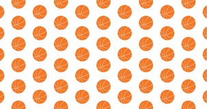 Basketball background clip motion backdrop video in a seamless repeating loop.  Orange color basketball icons sports themed pattern background high definition motion video clip
