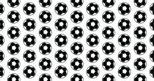 Illustrated soccer balls background video clip motion backdrop video in a seamless repeating loop. Black & white  soccer ball icon sports pattern white background high definition video
