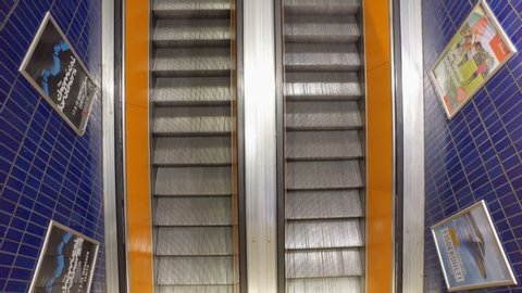 Munich, Germany - 17 July, 2018: Empty escalator in train station