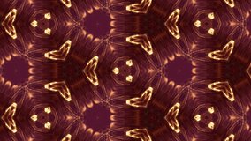 Glow particles form ornate pattern like mandala. Abstract seamless animation as science fiction pattern for HUD screen element. Top of view. Complex structure as background. Golden red 